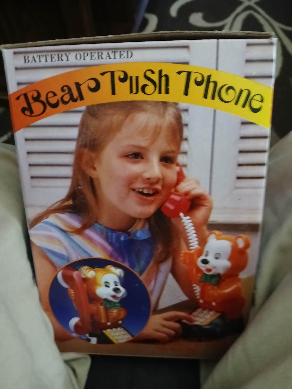 Bear Push Phone Vintage Battery Operated Toy - Orange & White